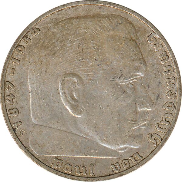 Drittes Reich 2 Mark 1938 F Paul von Hindenburg Silber*
