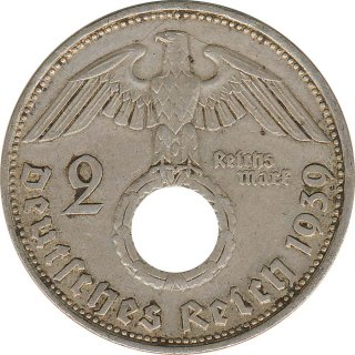 Drittes Reich 2 Mark 1939 D Paul von Hindenburg Silber*