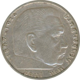 Drittes Reich 2 Mark 1939 F Paul von Hindenburg Silber*
