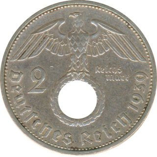 Drittes Reich 2 Mark 1939 F Paul von Hindenburg Silber*