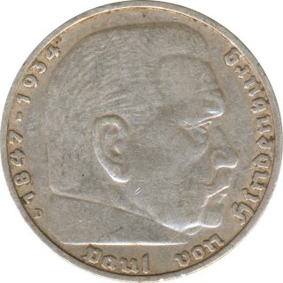 Drittes Reich 5 Mark 1936 D Paul von Hindenburg J. 367...
