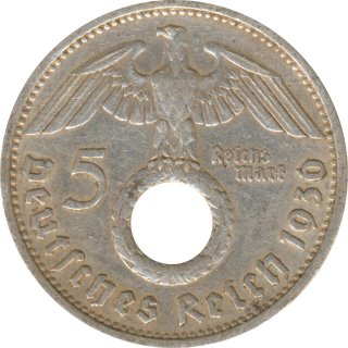 Drittes Reich 5 Mark 1936 D Paul von Hindenburg J. 367 Silber*