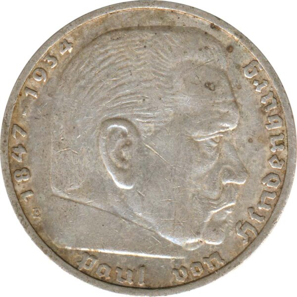Drittes Reich 5 Mark 1936 E Paul von Hindenburg J. 367 Silber*