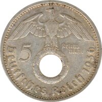 Drittes Reich 5 Mark 1936 E Paul von Hindenburg J. 367 Silber*