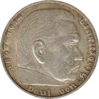 Drittes Reich 5 Mark 1936 F Paul von Hindenburg J. 367 Silber*