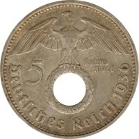 Drittes Reich 5 Mark 1936 F Paul von Hindenburg J. 367...