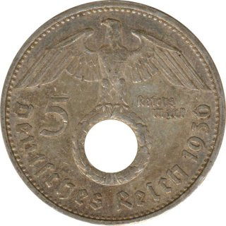 Drittes Reich 5 Mark 1936 G Paul von Hindenburg J. 367 Silber*