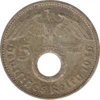Drittes Reich 5 Mark 1936 G Paul von Hindenburg J. 367...