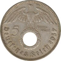 Drittes Reich 5 Mark 1937 D Paul von Hindenburg J. 367...