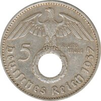 Drittes Reich 5 Mark 1937 F Paul von Hindenburg J. 367...