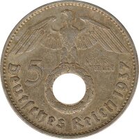 Drittes Reich 5 Mark 1937 G Paul von Hindenburg J. 367...