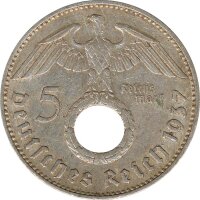 Drittes Reich 5 Mark 1937 J Paul von Hindenburg J. 367...