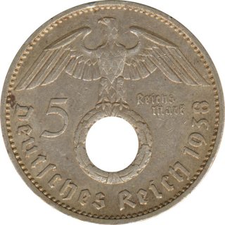 Drittes Reich 5 Mark 1938 A Paul von Hindenburg J. 367 Silber*