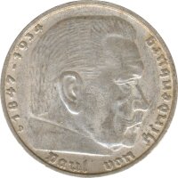 Drittes Reich 5 Mark 1938 D Paul von Hindenburg J. 367...