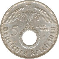 Drittes Reich 5 Mark 1938 D Paul von Hindenburg J. 367 Silber*