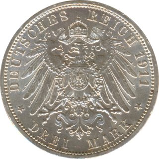 Preussen 3 Mark 1911 A Wilhelm II Silber*