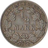Kaiserreich J.016 1905 D Kleinm&uuml;nze 1/2 Mark Silber*