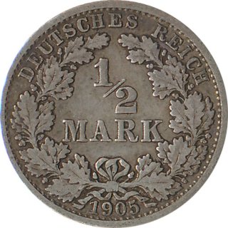 Kaiserreich J.016 1905 F Kleinmnze 1/2 Mark Silber*