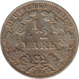 Kaiserreich J.016 1906 D Kleinmünze 1/2 Mark Silber*