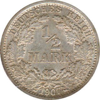 Kaiserreich J.016 1907 F Kleinmünze 1/2 Mark Silber*