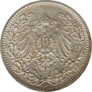 Kaiserreich J.016 1907 F Kleinmünze 1/2 Mark Silber*