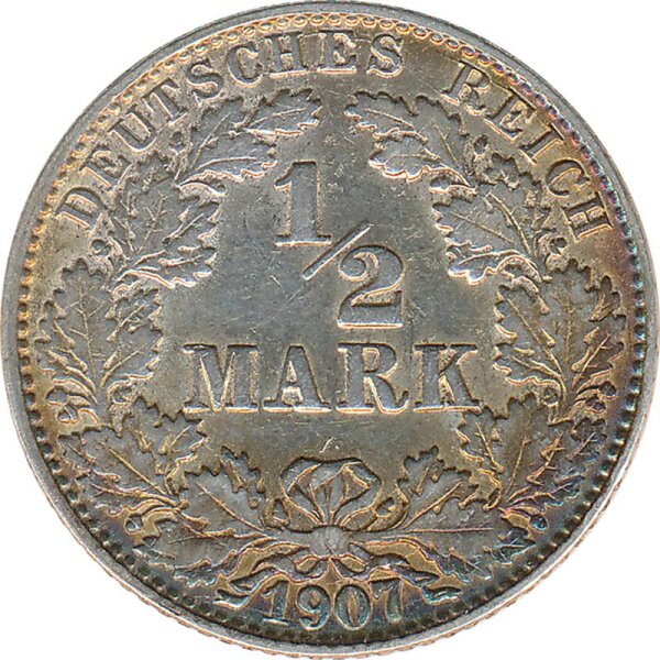 Kaiserreich J.016 1907 J Kleinm&uuml;nze 1/2 Mark Silber*