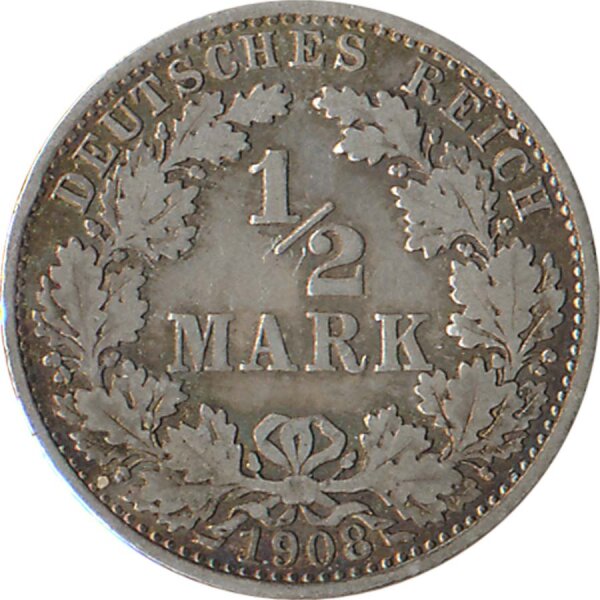 Kaiserreich J.016 1908 A Kleinm&uuml;nze 1/2 Mark Silber*