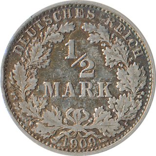 Kaiserreich J.016 1909 A Kleinmünze 1/2 Mark Silber*