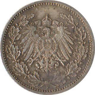 Kaiserreich J.016 1909 F Kleinmünze 1/2 Mark Silber*