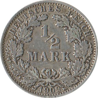 Kaiserreich J.016 1909 J Kleinmünze 1/2 Mark Silber*