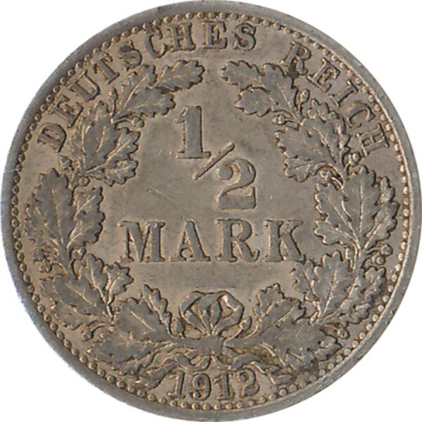 Kaiserreich J.016 1912 A Kleinm&uuml;nze 1/2 Mark Silber*
