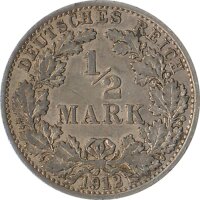Kaiserreich J.016 1912 A Kleinm&uuml;nze 1/2 Mark Silber*