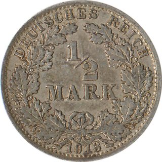 Kaiserreich J.016 1913 A Kleinmünze 1/2 Mark Silber*