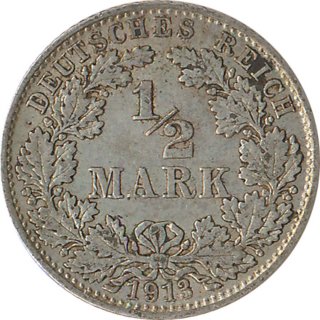 Kaiserreich J.016 1913 D Kleinmünze 1/2 Mark Silber*