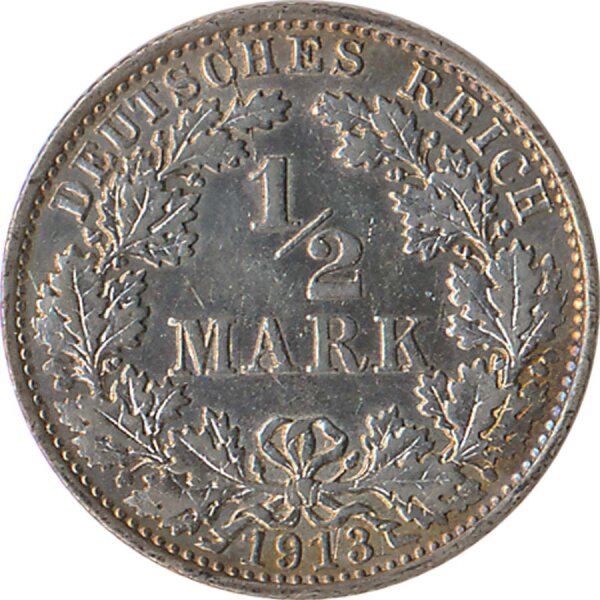 Kaiserreich J.016 1913 E Kleinm&uuml;nze 1/2 Mark Silber*