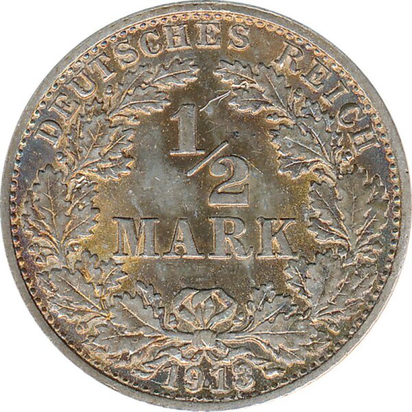Kaiserreich J.016 1913 G Kleinm&uuml;nze 1/2 Mark Silber*