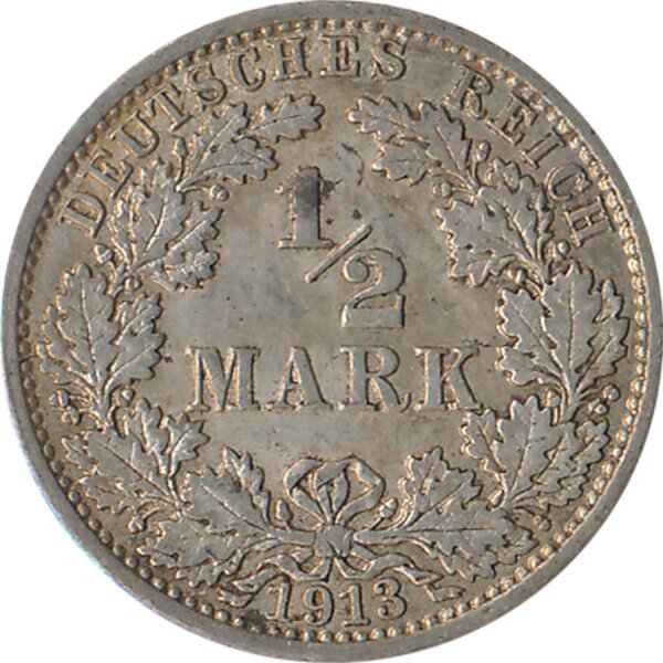 Kaiserreich J.016 1913 J Kleinm&uuml;nze 1/2 Mark Silber*