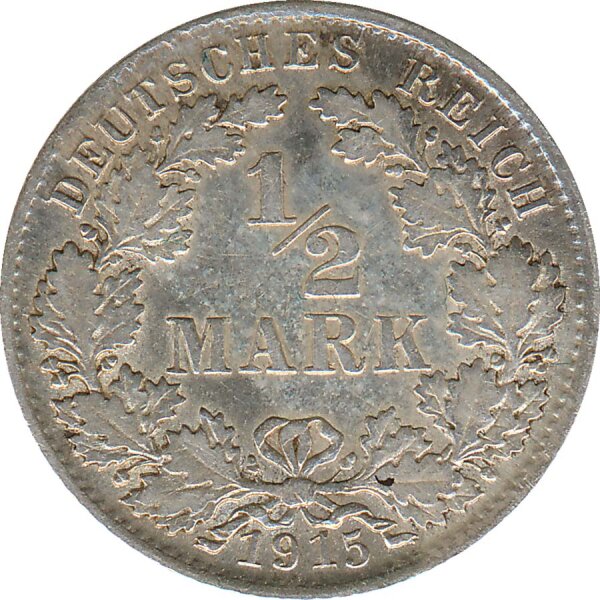 Kaiserreich J.016 1915 D Kleinm&uuml;nze 1/2 Mark Silber*