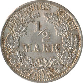 Kaiserreich J.016 1916 A Kleinmünze 1/2 Mark Silber*