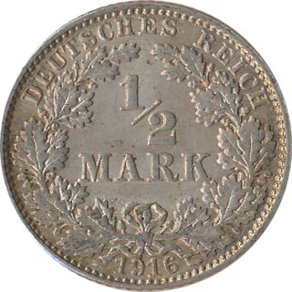 Kaiserreich J.016 1916 E Kleinmnze 1/2 Mark Silber*