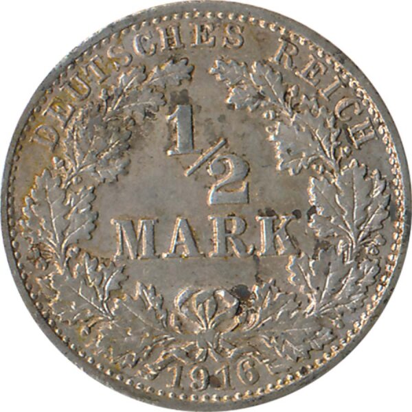 Kaiserreich J.016 1916 G Kleinm&uuml;nze 1/2 Mark Silber*