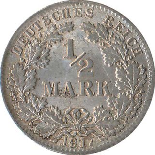 Kaiserreich J.016 1917 D Kleinmünze 1/2 Mark Silber*