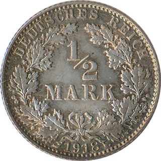 Kaiserreich J.016 1918 E Kleinm�nze 1/2 Mark Silber*