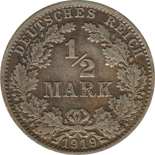 Kaiserreich J.016 1919 A Kleinm&uuml;nze 1/2 Mark Silber*