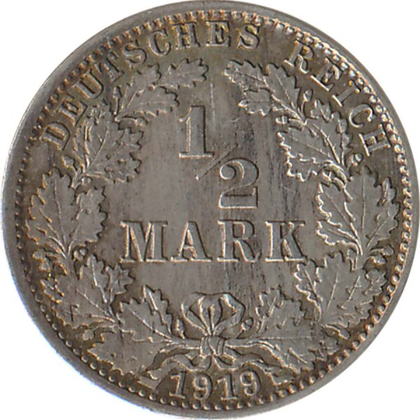 Kaiserreich J.016 1919 J Kleinm&uuml;nze 1/2 Mark Silber*