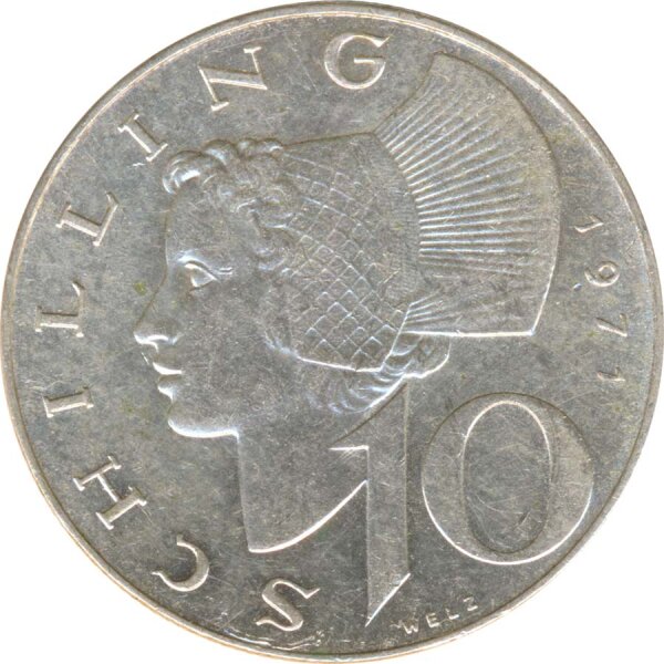 &Ouml;sterreich 10 Schilling 1971 Wachauerin Silber*