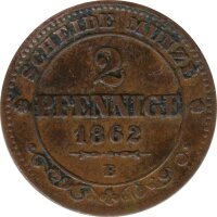 Sachsen 2 Pfennig 1862 B Johann*