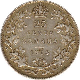 Kanada 25 Cents 1918 Georg V Silber*