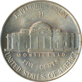 USA 5 Cent 1945 D Jefferson Wartime Silver Alloy*
