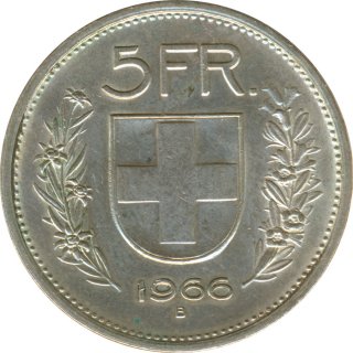 Schweiz 5 Franken 1966 B Hirtenb�ste Silber*